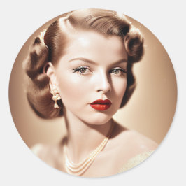 Portrait of a beautiful classic pinup 1950 runt klistermärke