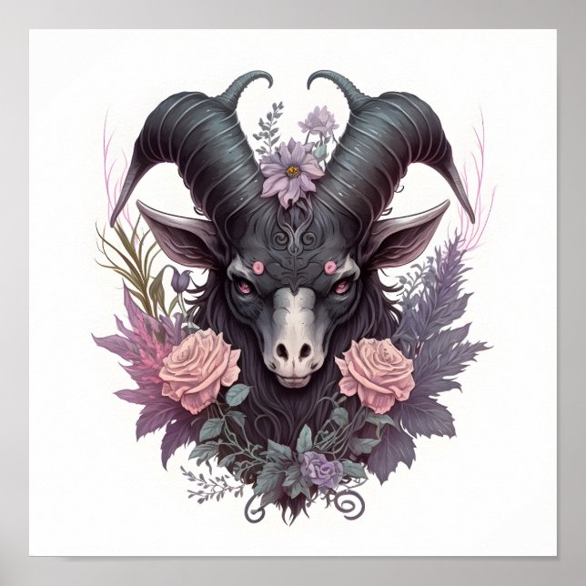 Portrait of a Creepy Baphomet with Flowers Poster (Framsidan)