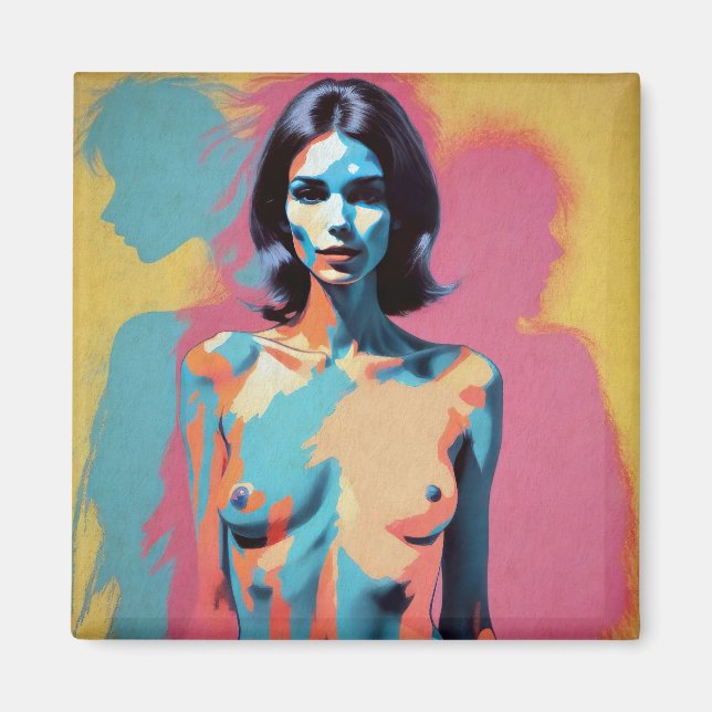 Portrait pop art d'une femme topless. magnet (Framsidan)