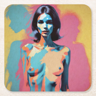 Portrait pop art d'une femme topless. underlägg papper kvadrat