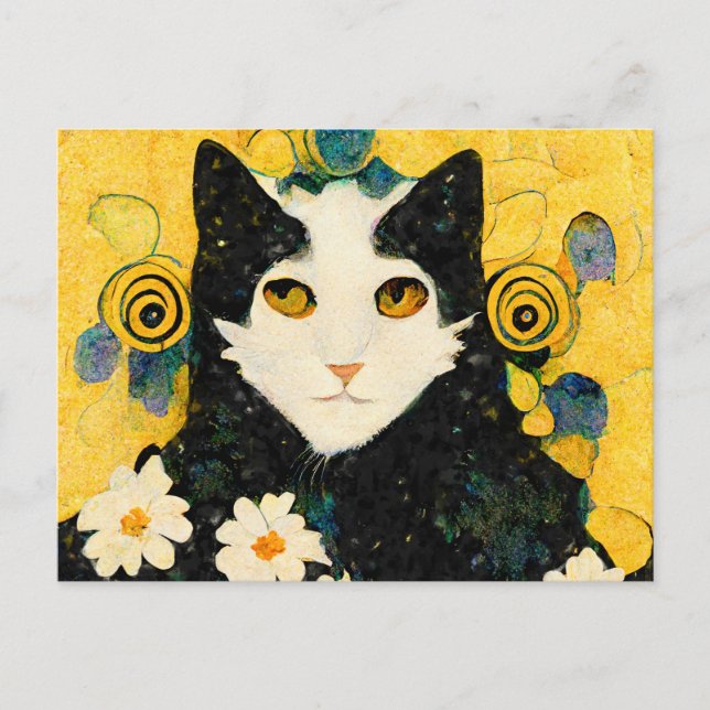 Porträt einer Katze mit Blüten. Jugendstil. Vykort (Framsida)