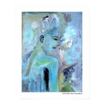 Porträtt Abstrakt Woman Blue Grått Grönt Paintings