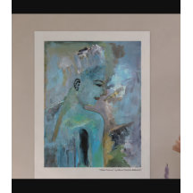Porträtt Abstrakt Woman Blue Grått Grönt Paintings