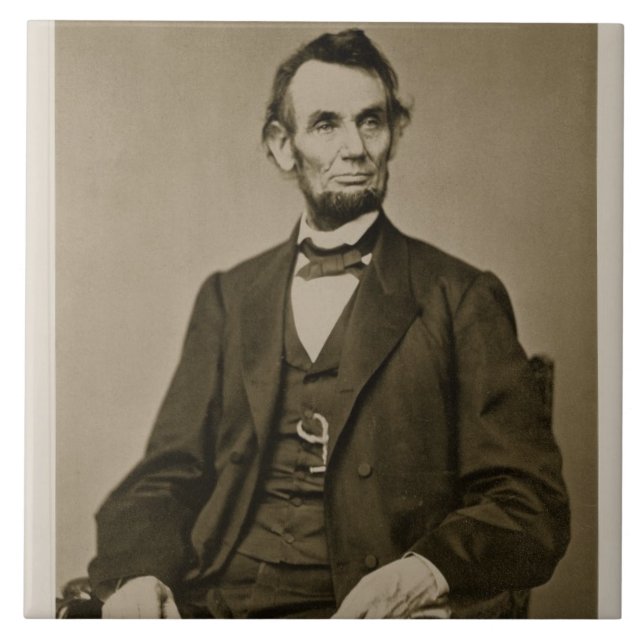 Porträtt av Abraham Lincoln (1809-65) (b-/wfotoet) Kakelplatta (Framsidan)
