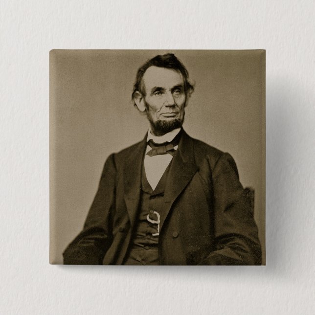 Porträtt av Abraham Lincoln (1809-65) (b-/wfotoet) Knapp (Framsida)