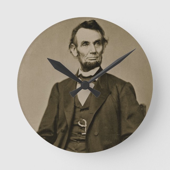 Porträtt av Abraham Lincoln (1809-65) (b-/wfotoet) Rund Klocka (Framsida)
