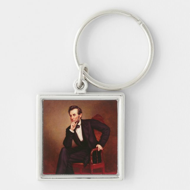 Porträtt av Abraham Lincoln Fyrkantig Silverfärgad Nyckelring (Framsidan)