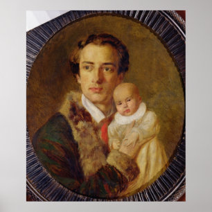 Porträtt av Alexander Herzen med hans son, 1840 Poster