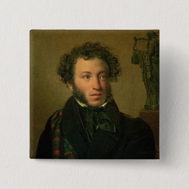 Porträtt av Alexander Pushkin, 1827 Knapp (Framsida)