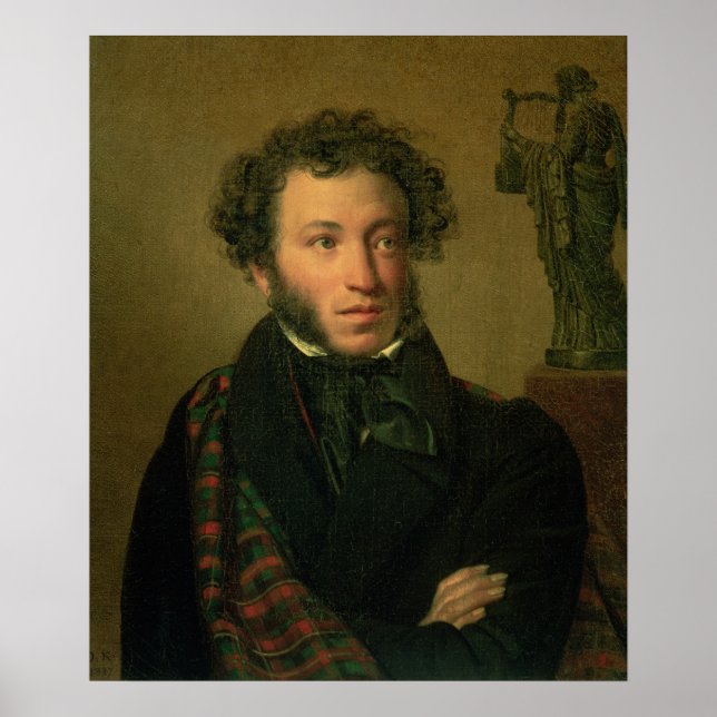 Porträtt av Alexander Pushkin, 1827 Poster (Framsidan)