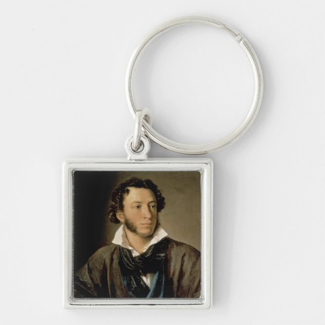 Porträtt av Alexander Pushkin Fyrkantig Silverfärgad Nyckelring (Framsidan)