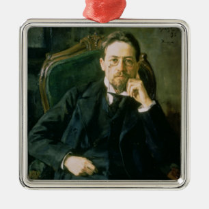 Porträtt av Anton Pavlovich Chekhov, 1898 Julgransprydnad Metall