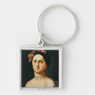 Porträtt av Avdotia Istomina, 1830s Fyrkantig Silverfärgad Nyckelring