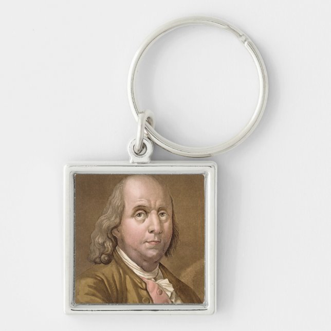 Porträtt av Benjamin Franklin (1706-90), från 'Le Fyrkantig Silverfärgad Nyckelring (Framsidan)