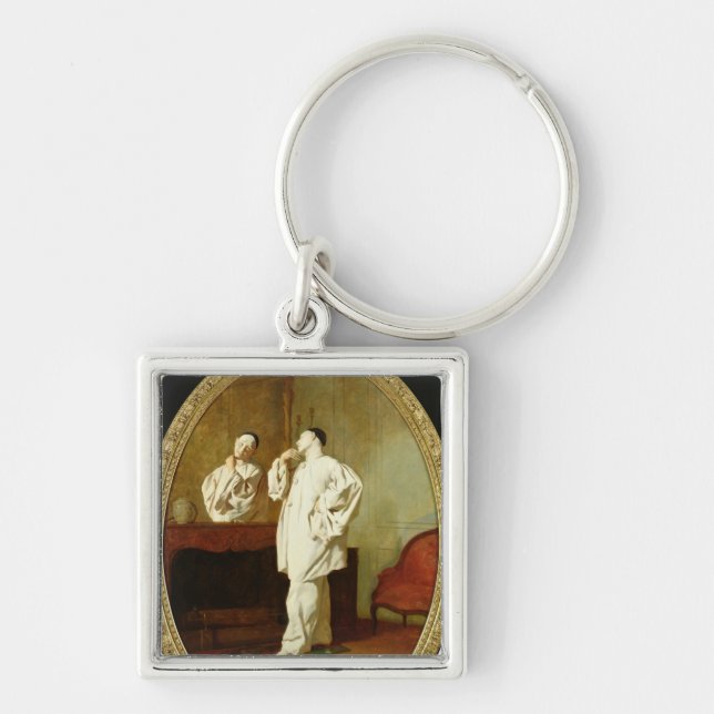Porträtt av Charles Deburau Fyrkantig Silverfärgad Nyckelring (Framsidan)