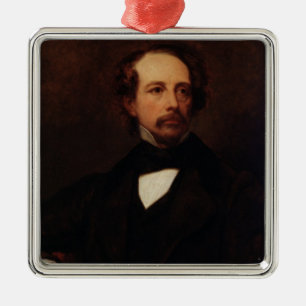 Porträtt av Charles Dickens 1855 Julgransprydnad Metall