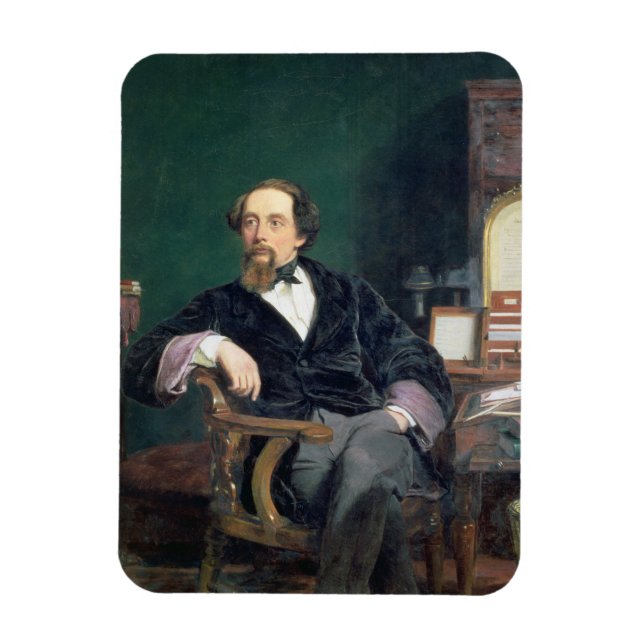 Porträtt av Charles Dickens (olja på canvas) Magnet (Vertikal)