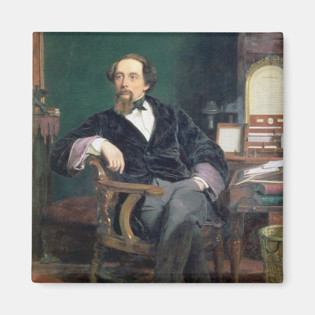 Porträtt av Charles Dickens (olja på canvas) Magnet (Framsidan)