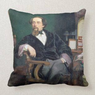 Porträtt av Charles Dickens (olja på duk) Kudde