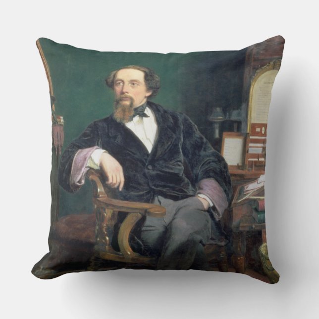 Porträtt av Charles Dickens (olja på duk) Kudde (Framsida)