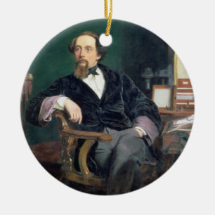 Porträtt av Charles Dickens (olja på kanfas) Julgransprydnad Keramik