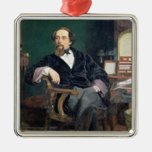 Porträtt av Charles Dickens (olja på kanfas) Julgransprydnad Metall