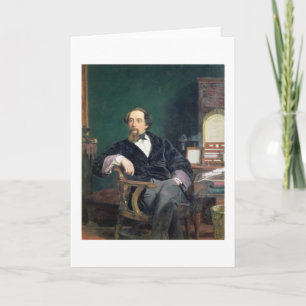 Porträtt av Charles Dickens (olja på kanfas) Kort