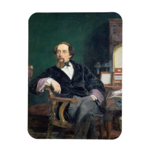 Porträtt av Charles Dickens (olja på kanfas) Magnet