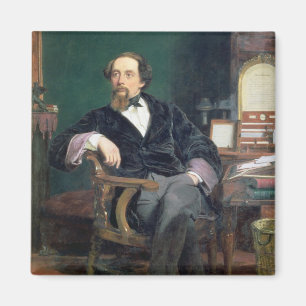 Porträtt av Charles Dickens (olja på kanfas) Magnet