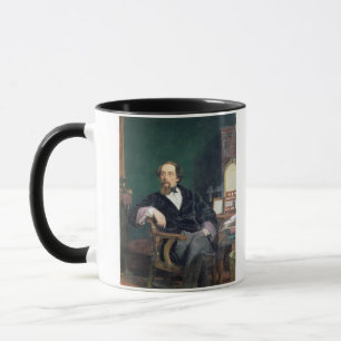 Porträtt av Charles Dickens (olja på kanfas) Mugg