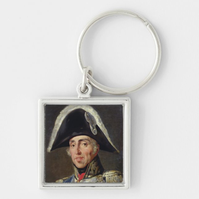 Porträtt av Charles X Fyrkantig Silverfärgad Nyckelring (Framsidan)