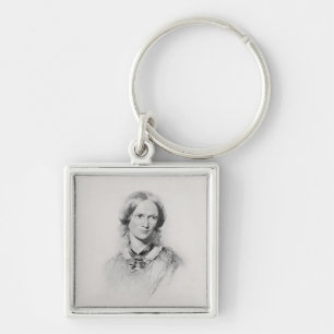 Porträtt av Charlotte Bronte som inristas av Fyrkantig Silverfärgad Nyckelring