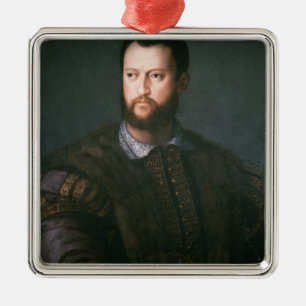 Porträtt av Cosimo mig de'Medici, 16th århundrad Julgransprydnad Metall