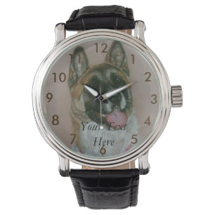 porträtt av den brunt- och vitakita hunden armbandsur