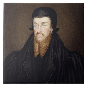 Porträtt av den Edmund Grindal (c.1519-83) Kakelplatta