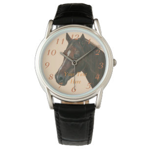 porträtt av den equine bruna hästen för armbandsur