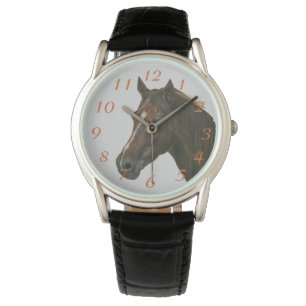 porträtt av den equine bruna hästen för armbandsur