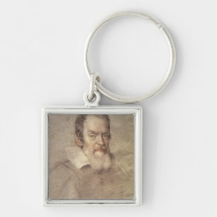 Porträtt av den Galileo Galilei astronomen Fyrkantig Silverfärgad Nyckelring