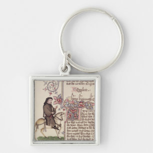 Porträtt av den Geoffrey Chaucer telefaxen från Fyrkantig Silverfärgad Nyckelring