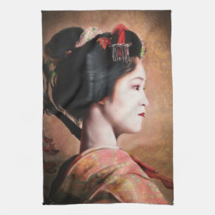 Porträtt av den orientaliska japanska kökshandduk