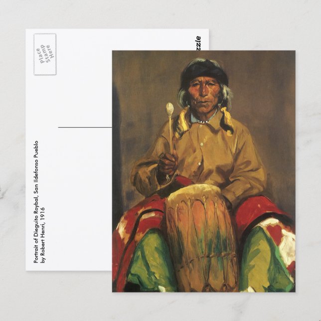 Porträtt av Dieguito Roybal av Robert Henri Vykort (Fram/baksida)