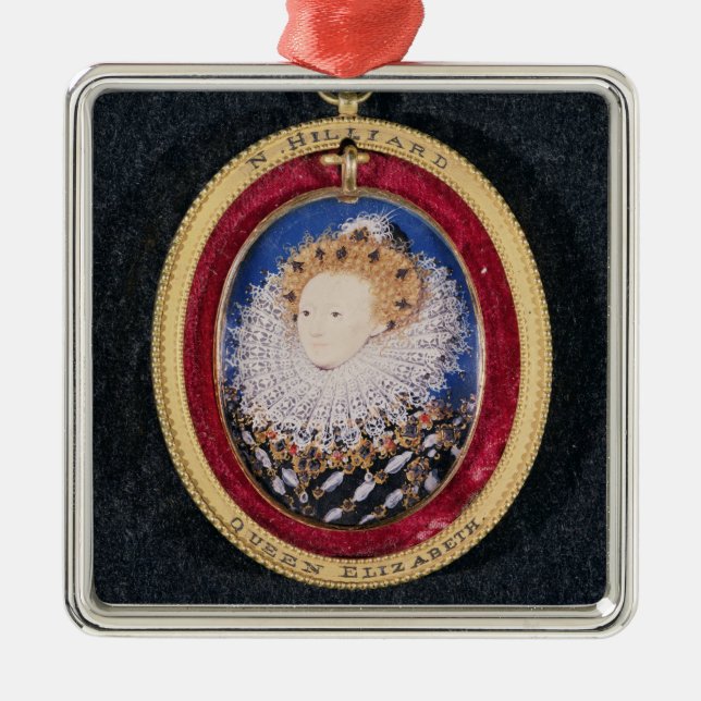 Porträtt av drottningen Elizabeth jag (w/c på Julgransprydnad Metall (Framsidan)