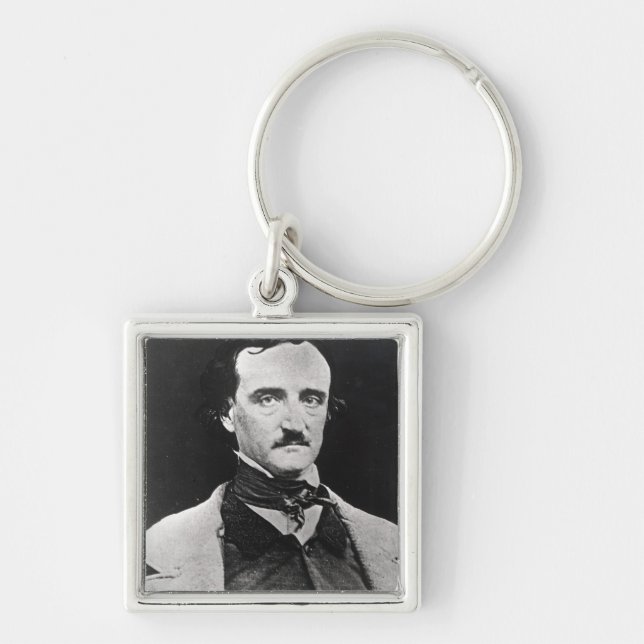 Porträtt av Edgar Allan Poe Fyrkantig Silverfärgad Nyckelring (Framsidan)