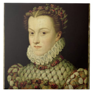 Porträtt av Elizabeth av Österrike (1554-92) Kakelplatta