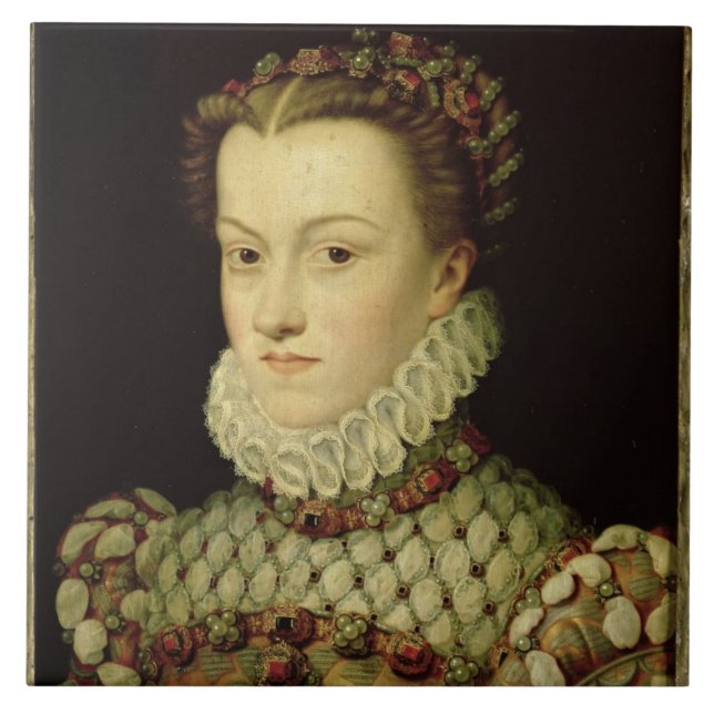 Porträtt av Elizabeth av Österrike (1554-92) Kakelplatta (Framsidan)