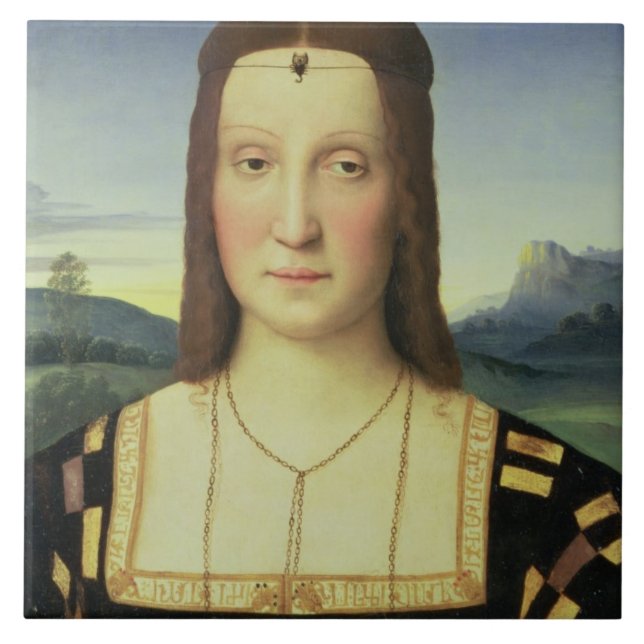 Porträtt av Elizabeth Gonzaga, c.1504 (olja förser Kakelplatta (Framsidan)