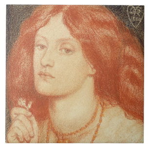 Porträtt av Elizabeth Siddal (1834-62), röd 1860 Kakelplatta