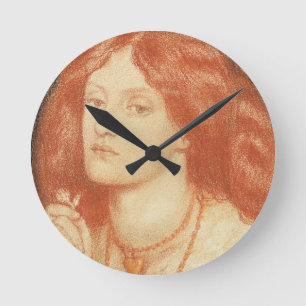 Porträtt av Elizabeth Siddal (1834-62), röd 1860 Rund Klocka