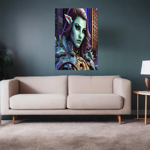 Porträtt av en blå kvinnlig utomjording AI Art P Poster