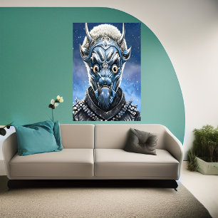 Porträtt av en blå utlänning i snö AI Art Poster